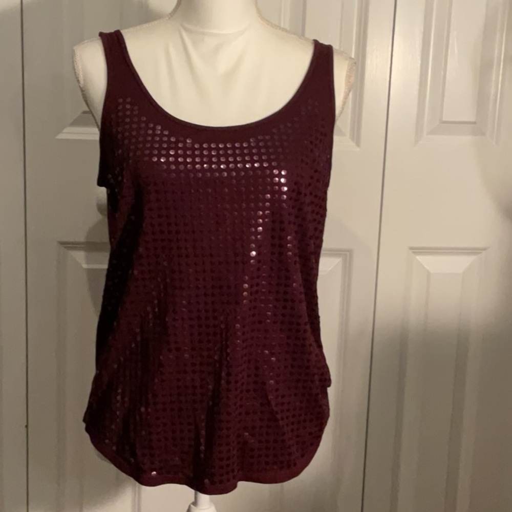New York & Company Burgundy Sequin Sleeveless Tank Top